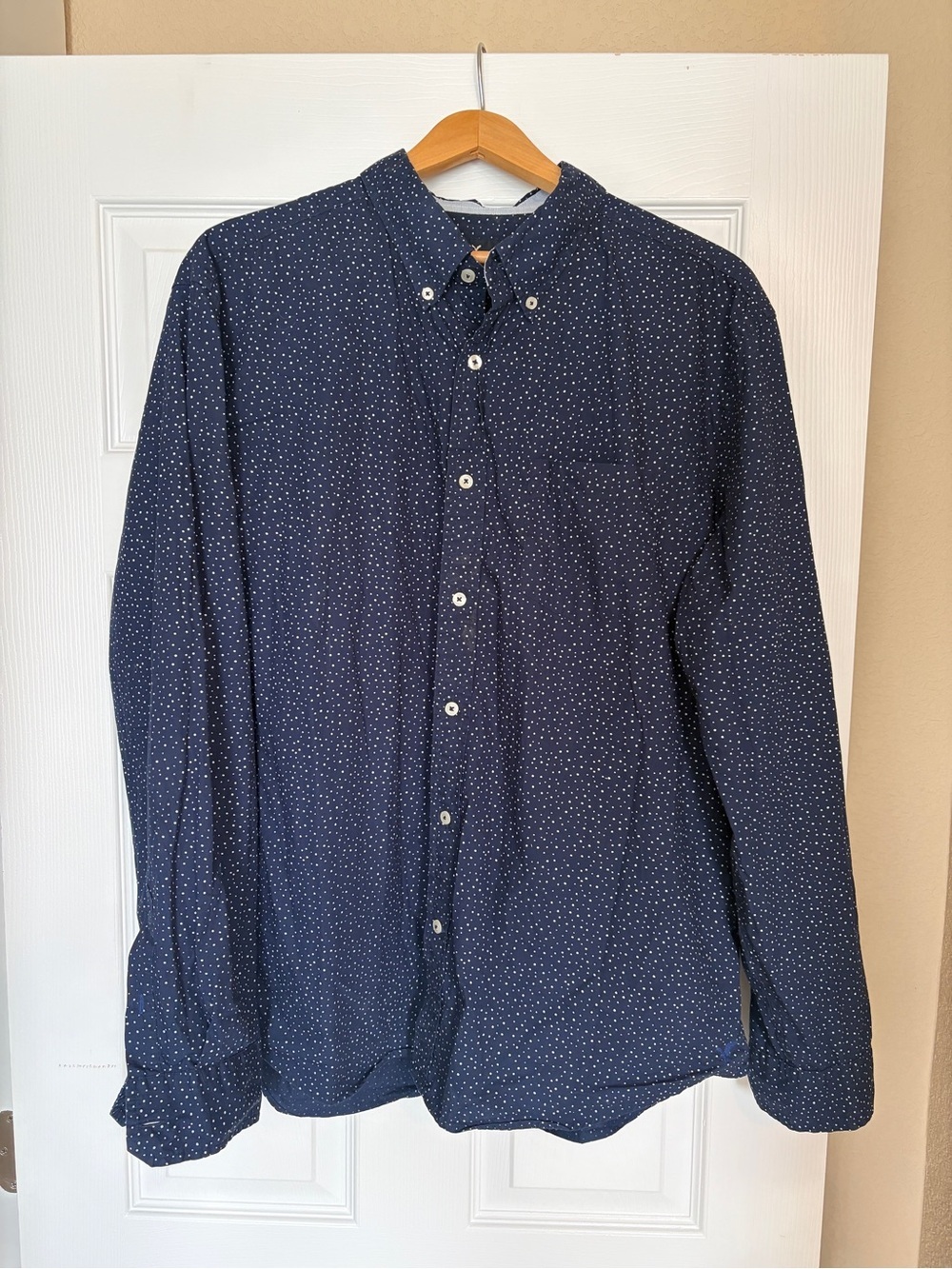 American Eagle Button Down Shirt XL Navy Polka Dot Classic Fit Y14